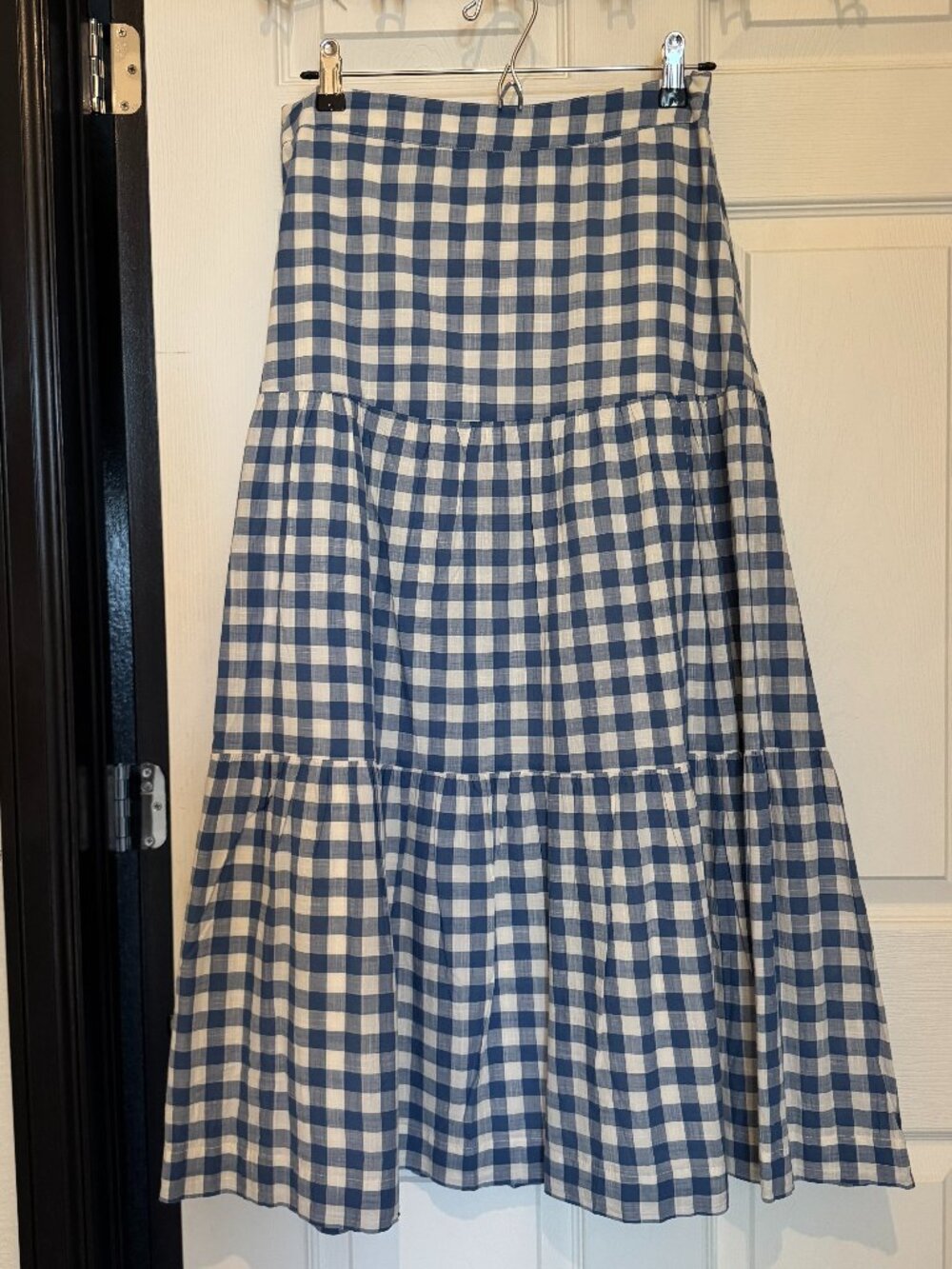 GAP 100% Cotton Tiered Maxi Skirt Blue/White Gingham Print Size 8